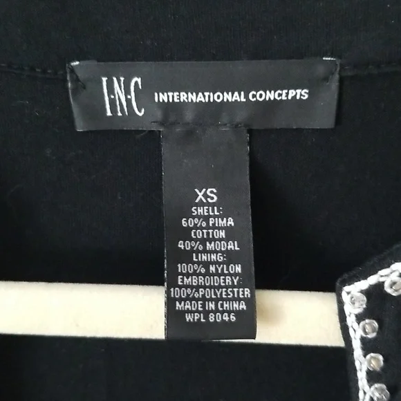 INC embroidered black white dress size Xsmall Pima Cotton/modal EUC - Picture 5 of 6